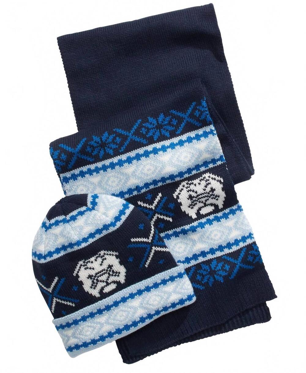 NEW CLUB ROOM men's bulldog hat and scarf set in blue